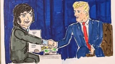 Milei en Estados Unidos: los pintorescos dibujos con Trump, Karina y la comitiva