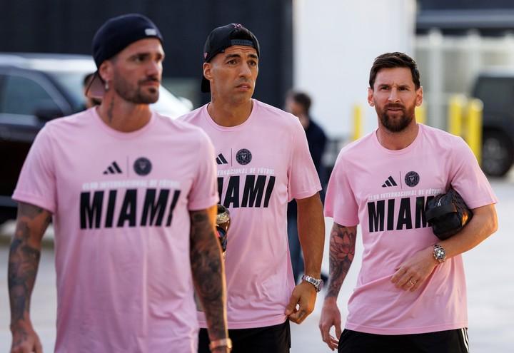 Messi junto con Luis Suárez y Rodrigo De Paul en el Inter Miami.