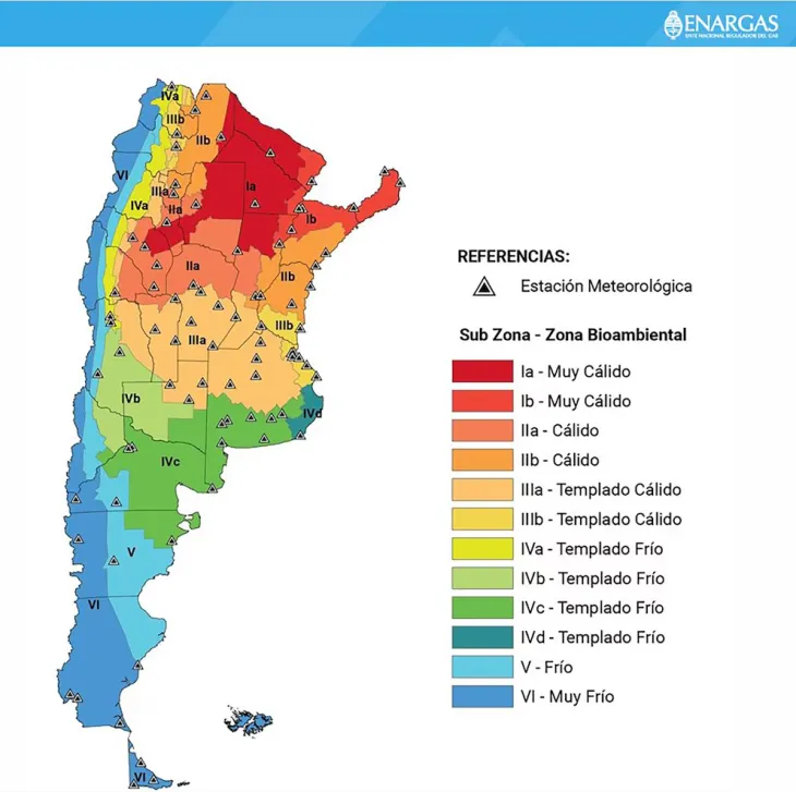 Mapa de Argentina destacando las regiones de la Patagonia y Buenos Aires afectadas por la reducci&oacute;n del subsidio de gas en "Zonas Fr&iacute;as" decidida por el Gobierno.