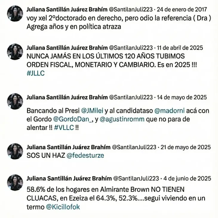 Recopilaci&oacute;n de errores ortogr&aacute;ficos de la diputada Juliana Santill&aacute;n en redes sociales antes de su pifie en Navidad.