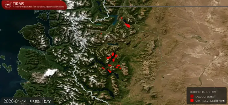 Mapa detallado de los focos de incendio en Chubut en el marco de la visita de Victoria Villarruel.