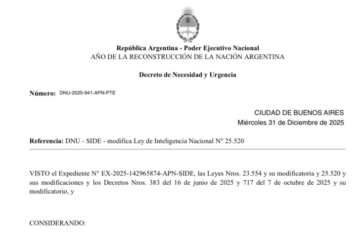 Texto oficial del DNU que habilita a la SIDE a realizar aprehensiones sin orden judicial.