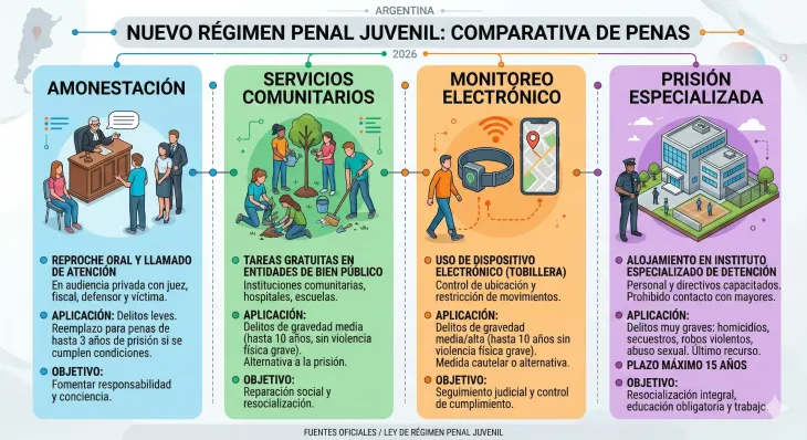 Cuadro comparativo de las sanciones previstas en el nuevo r&eacute;gimen penal juvenil argentino.
