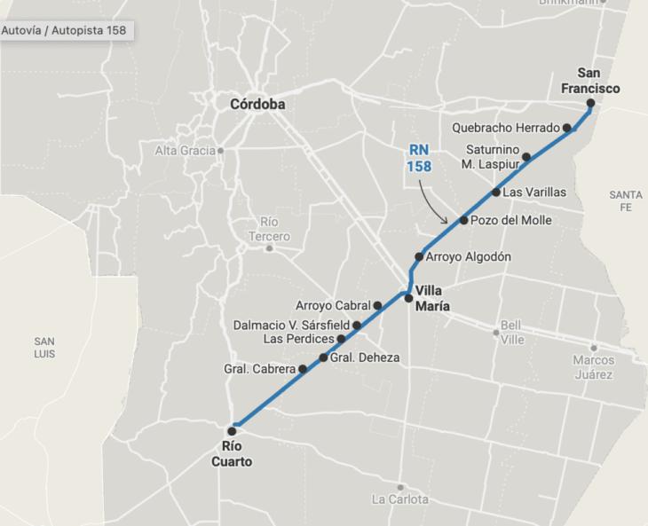 La Ruta Nacional 158 en C&oacute;rdoba.