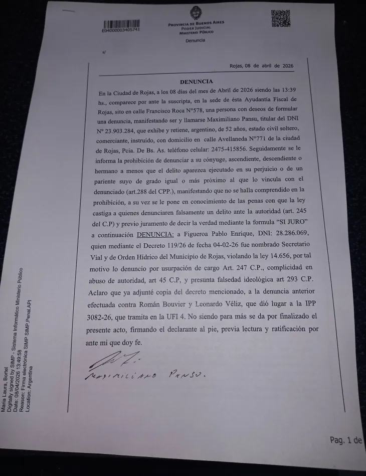El documento judicial presentado este mi&eacute;rcoles donde se acusa de usurpaci&oacute;n de cargo al funcionario municipal.