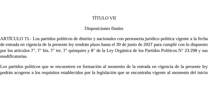 El texto oficial fija la fecha l&iacute;mite para la adecuaci&oacute;n de todas las fuerzas pol&iacute;ticas.