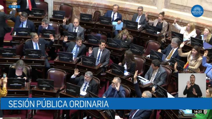 El momento exacto en el que el peronismo votó en el Senado contra Anabel Fernández Sagasti por la Ley de Inviolabilidad de la Propiedad Privada.