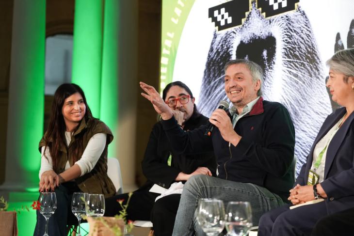 M&aacute;ximo Kirchner habla ante el p&uacute;blico en el cierre del Foro de Agenda Ambiental Latinoamericana en La Plata.