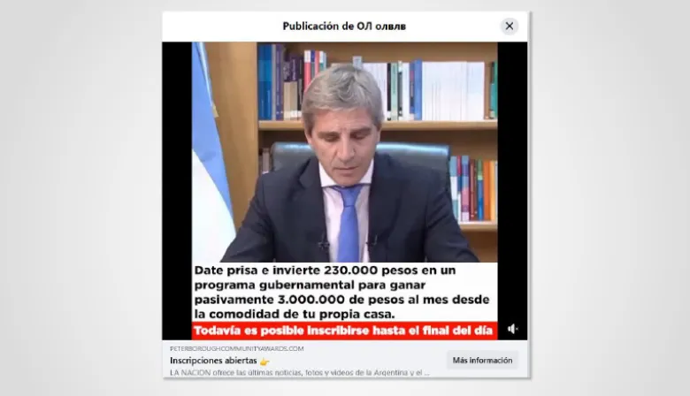Alertan por estafas que usan la imagen de Luis Caputo para promocionar una falsa inversión