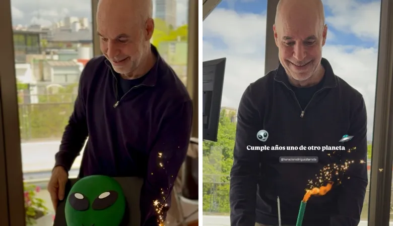 La torta alien y el retrato sorpresa en el cumpleaños de Larreta