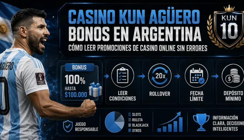 Casino Kun Agüero bonos en Argentina cómo leer promociones de casino online sin errores