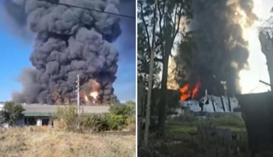 Francisco Álvarez: voraz incendio en una fábrica de pinturas