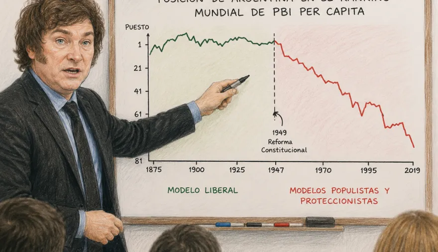 1949, la decadencia: el gráfico que Milei quiere que se enseñe en Argentina