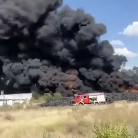Moreno: gran incendio en un depósito de neumáticos