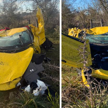 Impactante despiste de una Ferrari en Guernica: un comerciante ileso se dio a la fuga