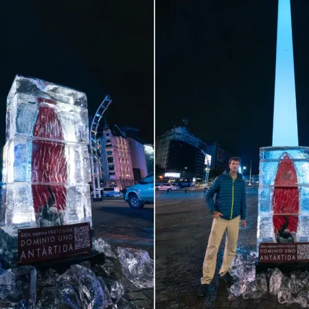 Los Gauchos de Mar y la sorprendente tabla de surf congelada en el Obelisco