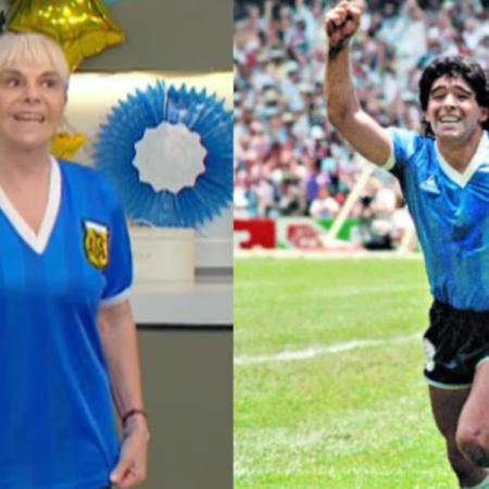 Claudia Villafañe mostró la camiseta de Maradona y emocionó a Jimena Monteverde