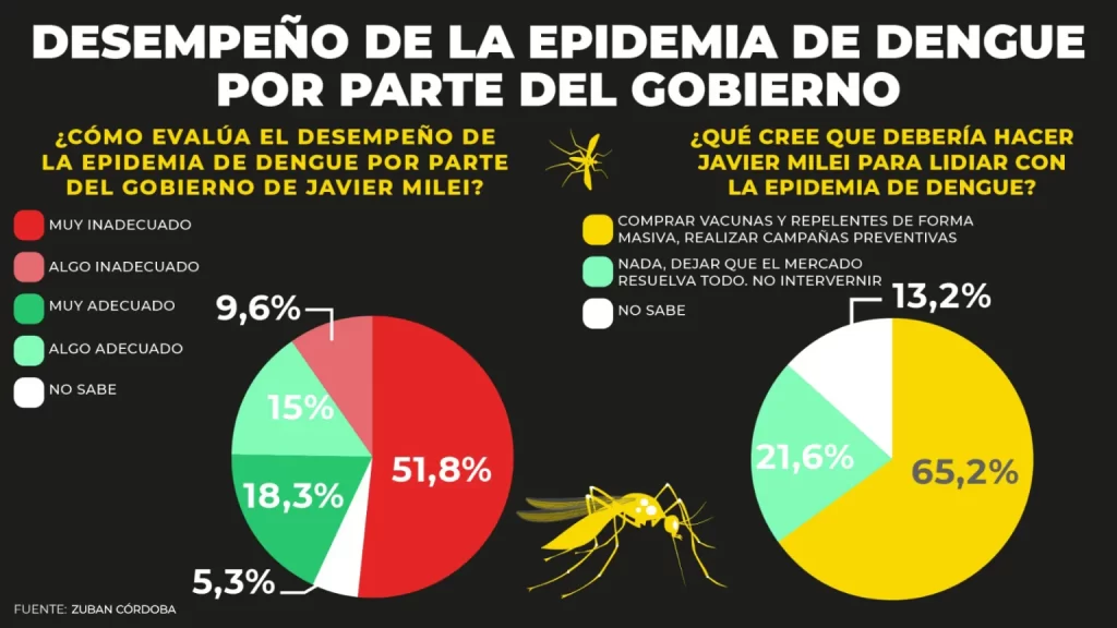 El 60% de la sociedad cree que hubo un mal manejo de Milei de la epidemia de dengue